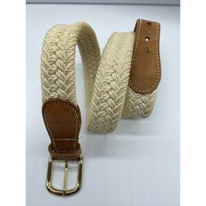 Men's Belt Size 28 Cream Cotton Weave & Leather Tabs